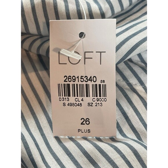 LOFT Plus Size 26 Blue White Striped Peplum Wrap Blouse Long Sleeve Tie Back - Picture 7 of 14